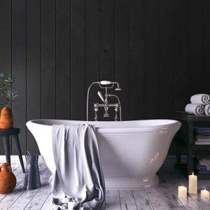 Rustic Bathroom With Old Wooden Stool And Burning Candles 3d render
